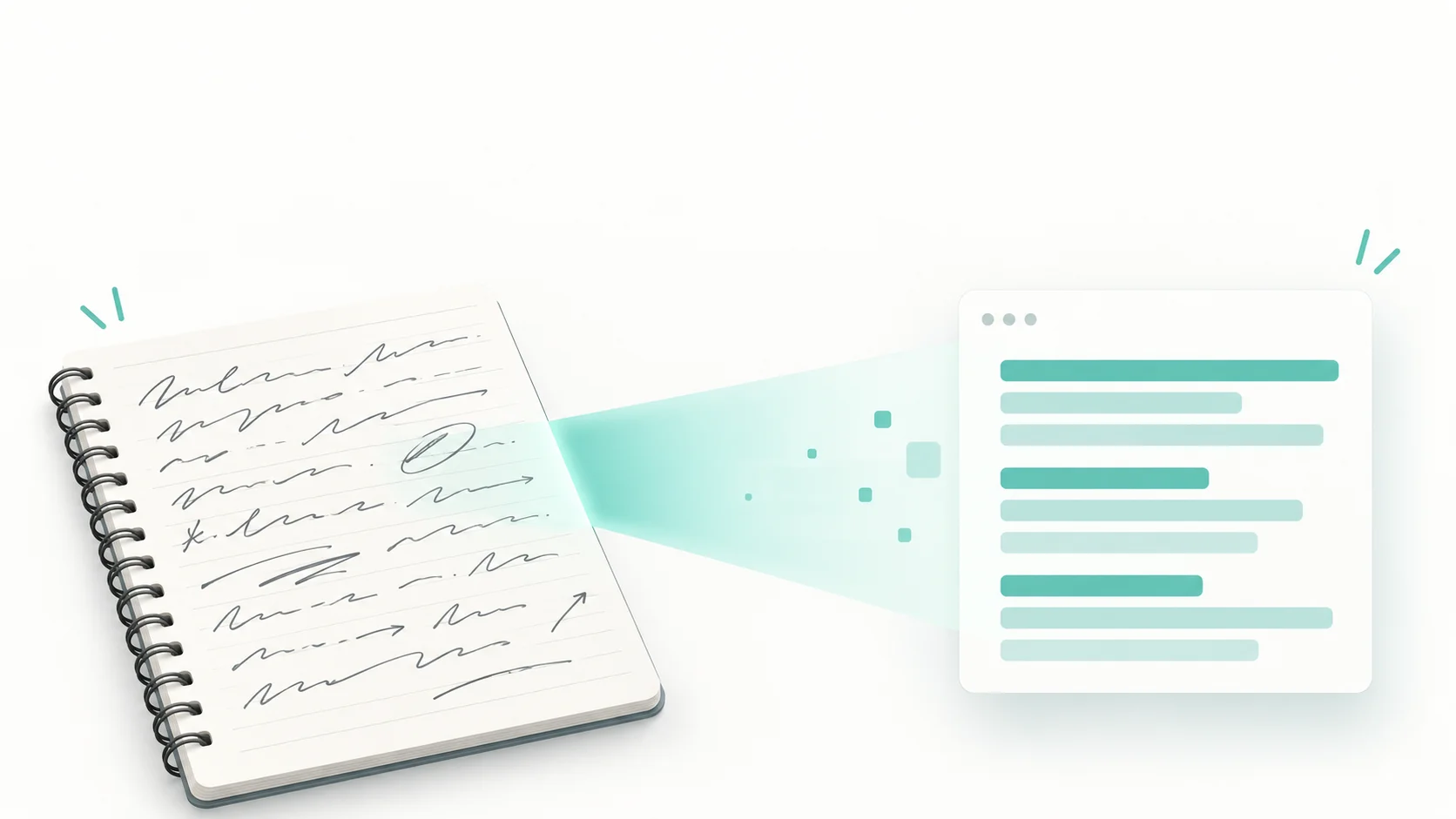 Handwritten notebook page being converted into digital text by OCR